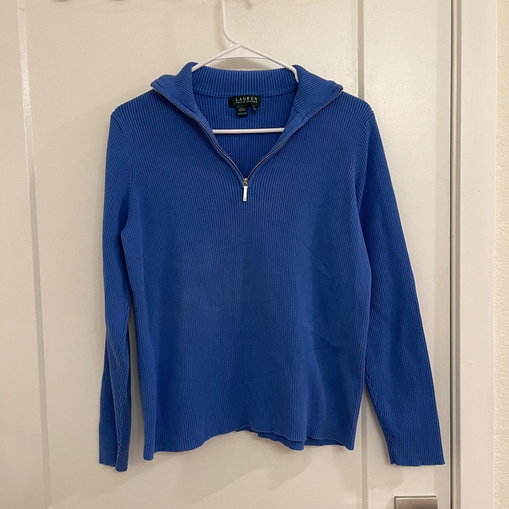 Lauren Ralph Lauren Royal Blue Quarter Zip Pullover Preppy Chic Luxury
